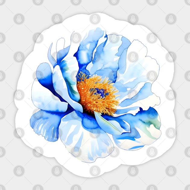Breathtaking Blue Peony Flower - Exquisite Watercolor Aquarelle Floral Art Sticker by PetalsPalette